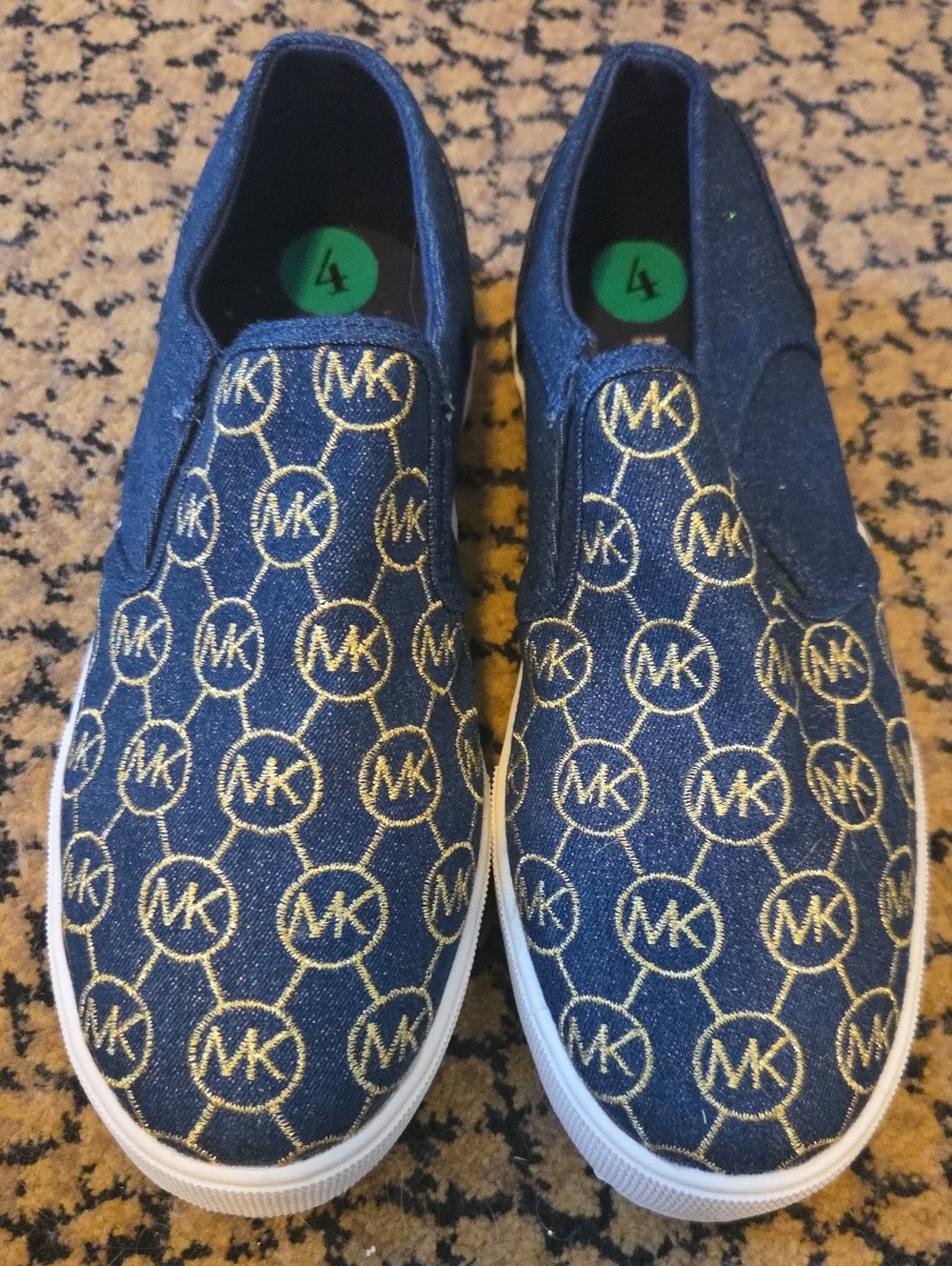 Michael Kors Navy Slip-On Sneakers with Gold MK Embroidery